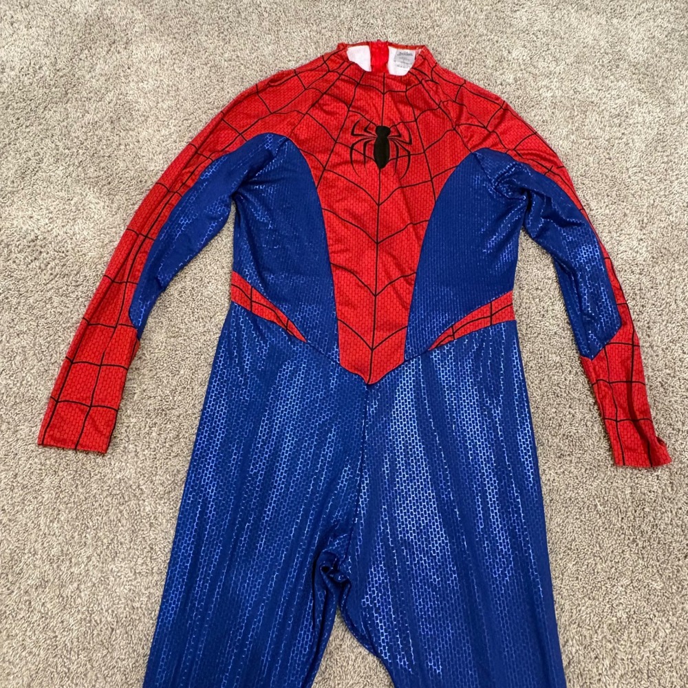 Marvel Spider-Man Costume Womens Large Red Blue Bodysuit Jumpsuit with Feet